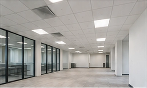 Commercial office interior with acoustic ceiling tiles